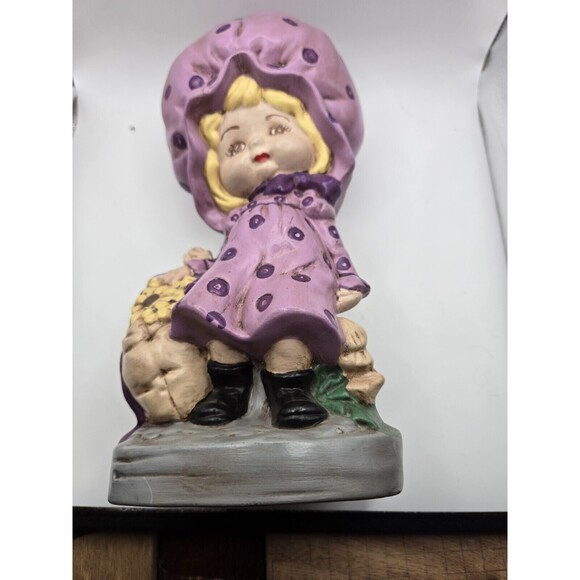 Vtg 70s Music Box Edelweiss Holly Hobbie-Style Bonnet Girl Retro Flowers - Picture 1 of 5